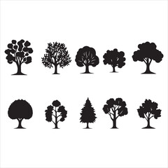 Tree icon set. Collection black tree icons. Vector illustration.