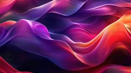 Fototapeta premium This image features a mesmerizing blend of colorful waves in shades of pink, purple, and orange, exhibiting elegant flowing textures in a digital abstract design.