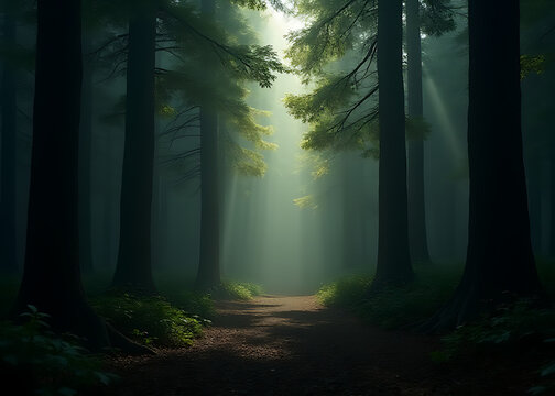 Shadows create depth in a forest backdrop with subtle lighting for an immersive cinematic product presentation setting.