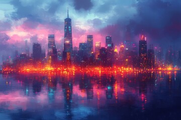 Obraz premium Cityscape at Dusk with Reflections