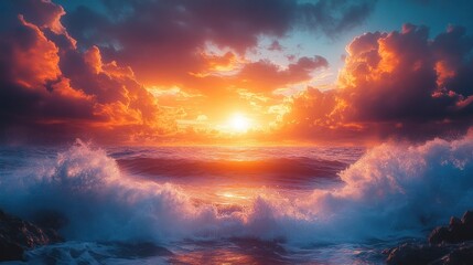 Obraz premium Dramatic Sunset Over the Ocean