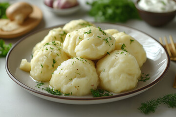 Traditional Lithuanian Cepelinai Potato Dumplings with Fresh Herbs