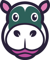 Cute Cartoon Hippopotamus Face Illustration