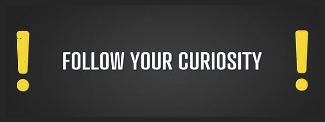 Follow your curiosity. A blackboard with white text. Illustration with grunge text style.