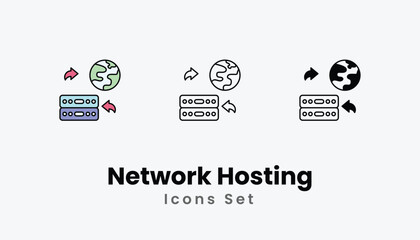 Network Hosting Icons thin line and glyph vector icon stock illustration