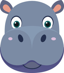 Cute Cartoon Hippopotamus Face Illustration