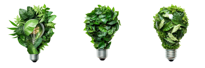 A close-up shot of an eco-friendly light bulb, featuring intricate leaf patterns on its surface. The light bulb on transparent background. Ai generated