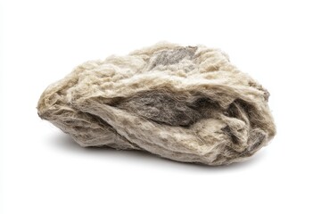 Mineral wool including types like glass wool and rock wool isolated on white background with clipping path used as thermal insulation