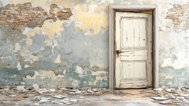 The storm cellar door stands ajar amid scattered debris indicating recent turmoil