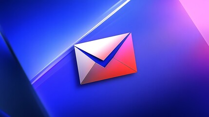 Fototapeta premium A modern, sleek design of an email icon with vibrant colors and dynamic lighting effects. A blue and red envelope with a white lettering. Advanced communication technology, computer online messages.
