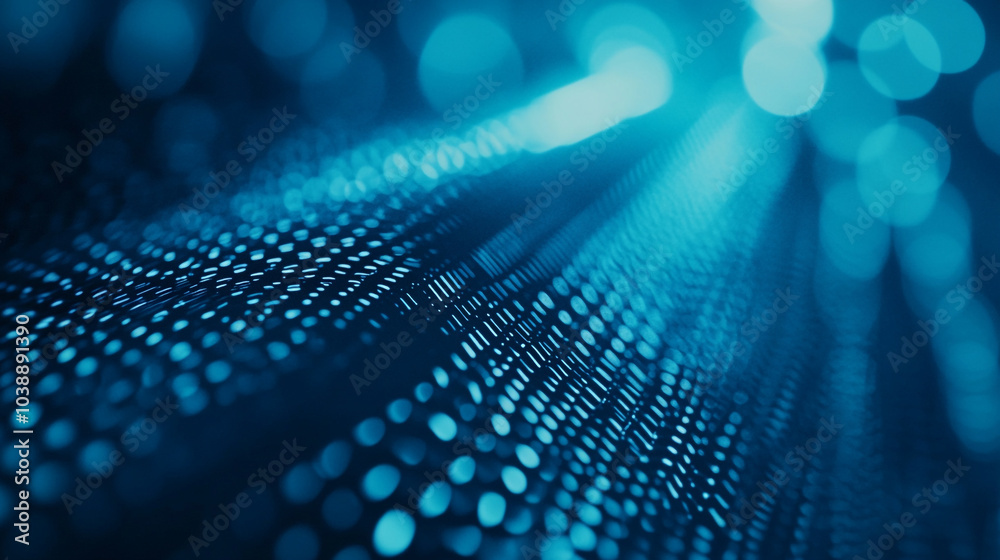 Poster blue abstract digital background with glowing dots and lines creating a tech-inspired atmosphere