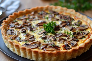 Mushroom quiche with shiitake porcini champignons Philadelphia cheese and Cheddar