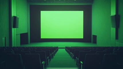 Fototapeta premium A green screen in a cinema, showcasing the space for film or video production.