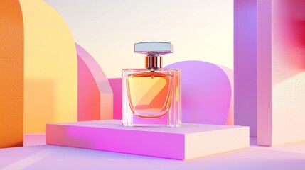 Elegance in Full Bloom: Luxury Perfume Bottle Mockup with Vibrant Abstract Backgrounds and Cinematic Light