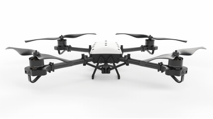 Fototapeta premium Black and white quadcopter drone with camera and four rotors.