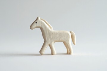 Small wooden toy horse on a white backdrop