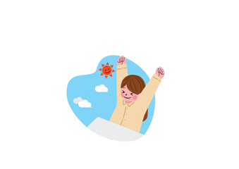 早起きする女の子のイラスト