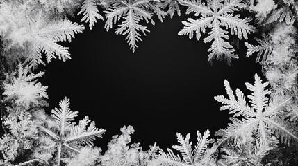 A black background with snowflakes in the foreground