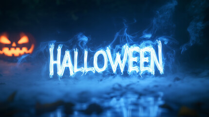 Halloween banner with text, fog, silhouettes