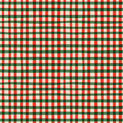 Gingham pattern in Christmas colors. Hand drawn texture for plaid, tablecloths, clothes, shirts, dresses, paper, bedding, blankets, quilts
