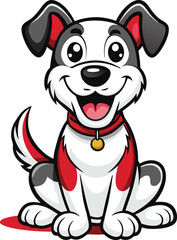 Naklejka premium Happy Cartoon Dog Sitting With Red Collar