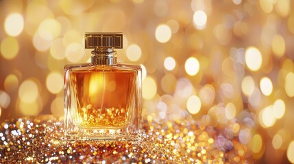 Radiant Elegance - Luxury Perfume Bottle Mockup on Shimmering Sequins with Cinematic Light