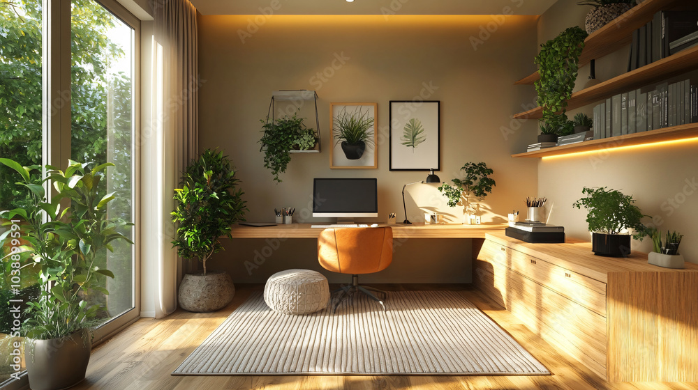 Wall mural green design of workplace at home