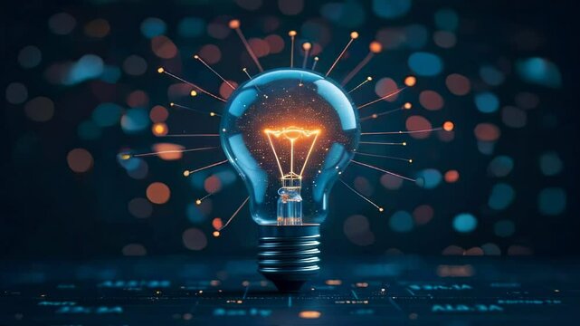 Animated Idea concept, network and mathematical formulas in background, innovation and technological ideas, science and education