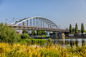 Arnhem, Netherlands - August 1, 2024: The John Frost Memorial Bridge over the Rhine River in Arnhem, Netherlands
