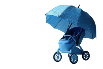 Blue baby umbrella stroller isolated on transparent background, png file, no background png file
