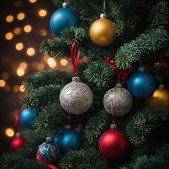 Fototapeta premium Colorful toys fill the branches with cheer