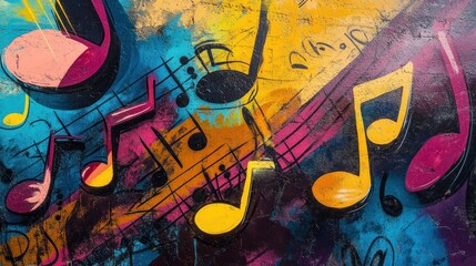 Obraz premium Colorful Music Notes Graffiti
