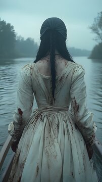 Mysterious Figure in a Bloodstained Dress by Water