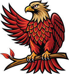 Obraz premium Fiery Red Eagle Perched on Branch