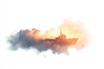 Fototapeta premium A magnificent ship emerges from colorful clouds, capturing the essence of adventure and tranquility in a stunning visual spectacle around it.