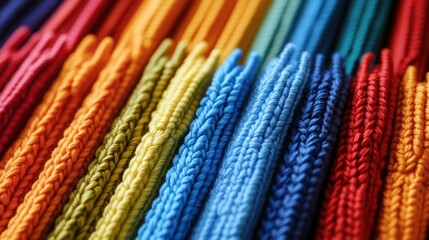 Fototapeta premium A vibrant array of colorful yarns arranged in neat rows for crafting projects.