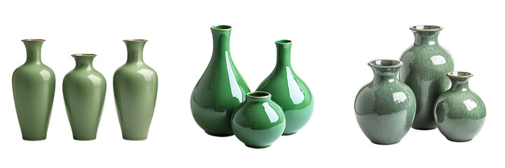 Set of A minimalist white and black vase sitting on a modern table, isolated on a pristine on transparent background. Ai generated