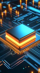 Background technology of a quantum computing system with a processor and an electronic circuit. Artificial neurons, global data connections - Stock Illustration