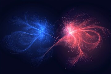 Flowing waves, dots, and lines. Quantum technology concept. Deep learning stock. Big data algorithms visualization for business, science, and technology.