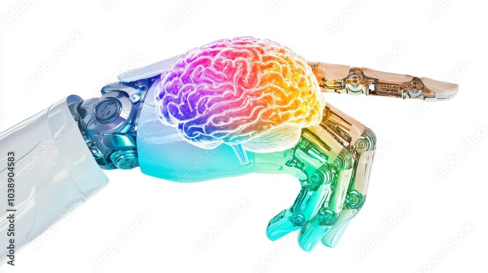 Poster ai self-learning robotic hand stock with improving development problem-solving solutions of future t
