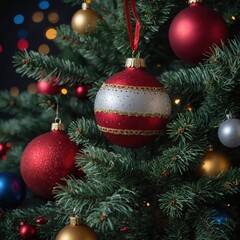 Fototapeta premium Delightful new year’s ornaments transform the Christmas tree into a magical wonderland of celebration