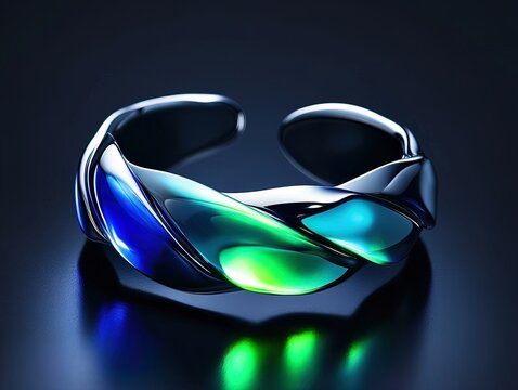 Sleek Futuristic Bracelet Poster: Vibrant Blue and Green Reflective Design Perfect for Modern Sports Interior Decor