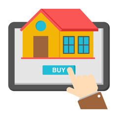 Conceptual flat design icon of buy home online 

