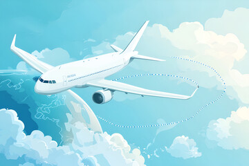 Fototapeta premium Airplane flying above clouds with a trail behind over the Earth