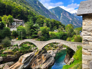 Ponte dei Salti and Verazca River with beautiful blue-green water