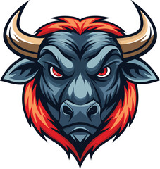 Fototapeta premium Fierce Bull Mascot Design with Red Mane