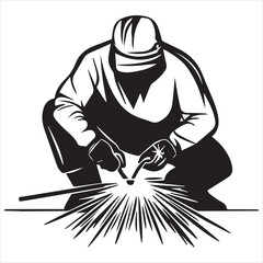 logo of a a blacksmith welding, on a white background.