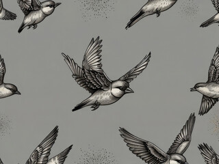 Obraz premium Sparrow in Flight Ink Drawing beautiful Fabric Wallpaper Design