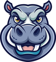 Naklejka premium Smiling Cartoon Hippopotamus Head Mascot Design