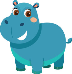 Fototapeta premium Cartoon Blue Smiling Hippopotamus Illustration